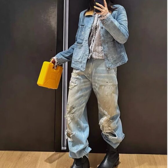 NWT R13 Corduroy Collar Cropped Denim Chore Jacket Calli Blue Retro - Picture 4 of 12